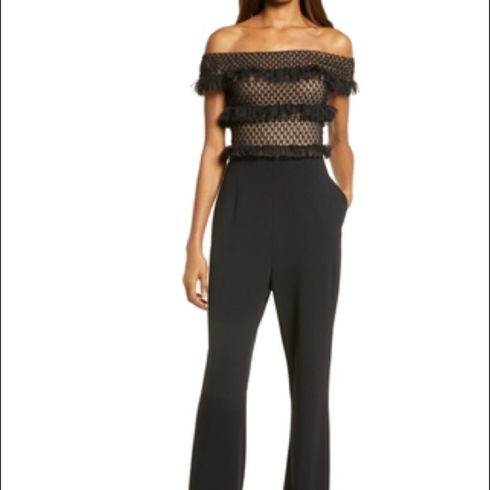 Tadashi Shoji evening jumpsuit off the shoulder- Black size 6